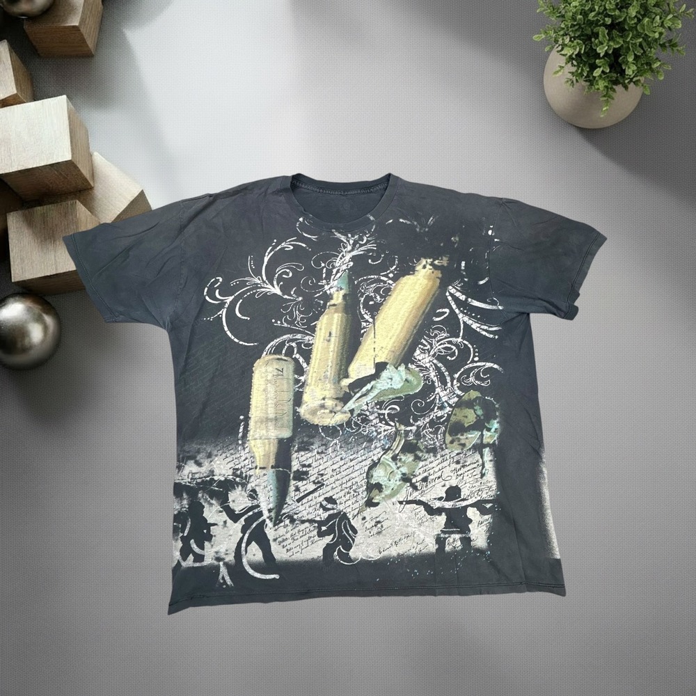 Vintage Y2K Bullet Soldier Graphic Tee Faded Black Grunge Skater T-Shirt